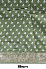 Purple peacock & floral design marsh mellow saree with contrast border and printed blouse