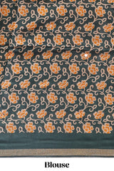 Yellow mirror work marsh mellow saree with contrast floral print border and printed blouse