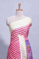 Rani Pink colourshibori printed marsh mellow saree with contrast border and matching printed blouse