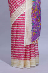 Rani Pink colourshibori printed marsh mellow saree with contrast border and matching printed blouse