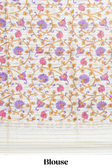 Rani Pink colourshibori printed marsh mellow saree with contrast border and matching printed blouse