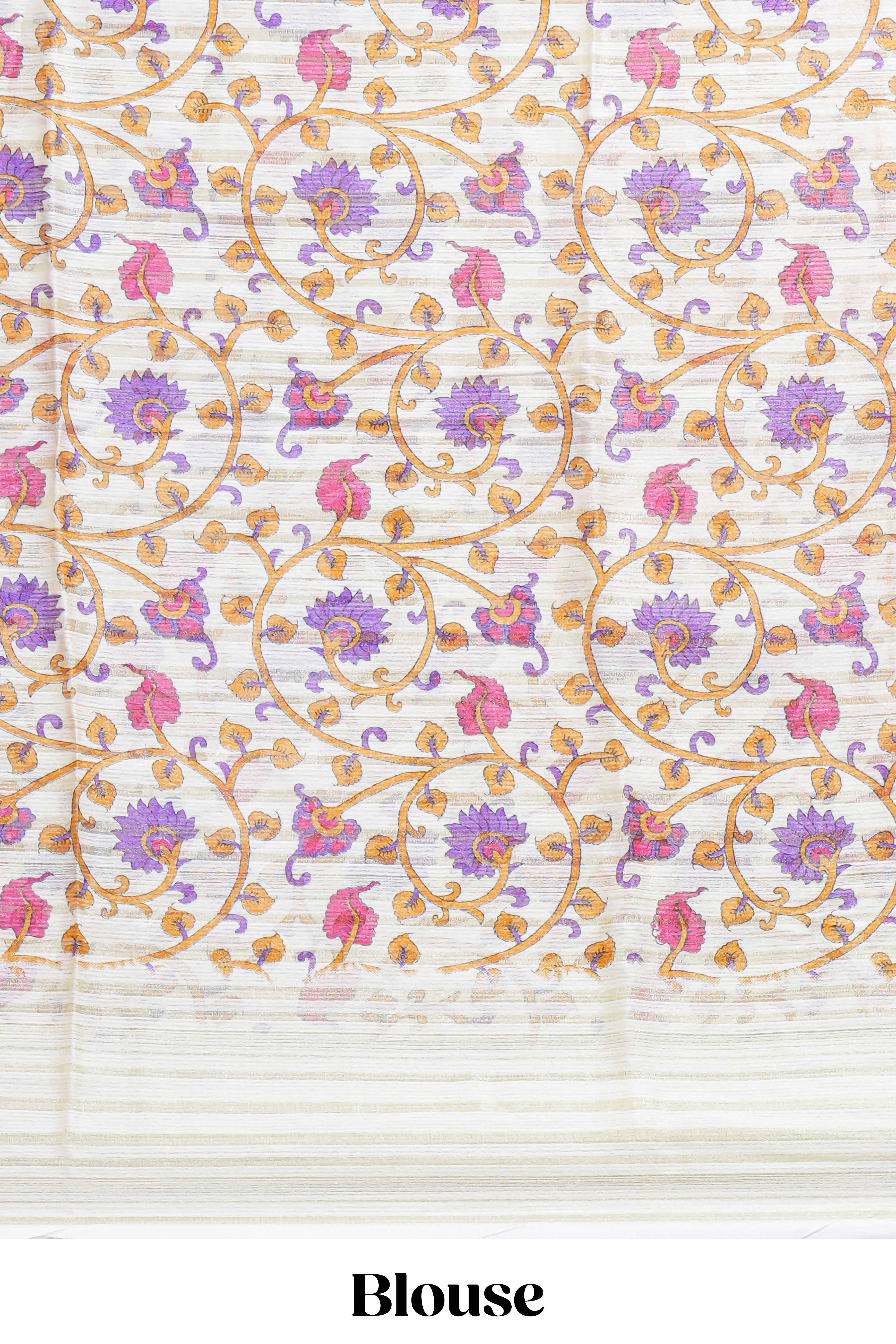 Rani Pink colourshibori printed marsh mellow saree with contrast border and matching printed blouse
