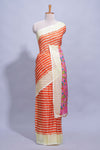 Orange colourshibori printed marsh mellow saree with contrast border and matching printed blouse