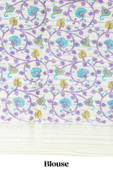 Green colourshibori printed marsh mellow saree with contrast border and matching printed blouse