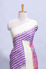 Purple colourshibori printed marsh mellow saree with contrast border and matching printed blouse