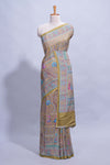 Olive green mughal printed marsh mellow saree with self border and self printed pallu along with matching blouse