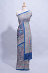 Royal blue mughal printed marsh mellow saree with self border and self printed pallu along with matching blouse