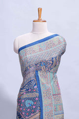 Royal blue mughal printed marsh mellow saree with self border and self printed pallu along with matching blouse