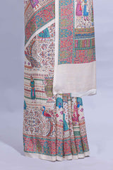 Ivory colour mughal printed marsh mellow saree with self border and self printed pallu along with matching blouse