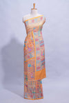 Orange colour mughal printed marsh mellow saree with self border and self printed pallu along with matching blouse