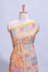 Orange colour mughal printed marsh mellow saree with self border and self printed pallu along with matching blouse