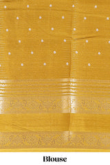 Mustard striped floral design marsh mellow saree with self zari border and matching printed blouse
