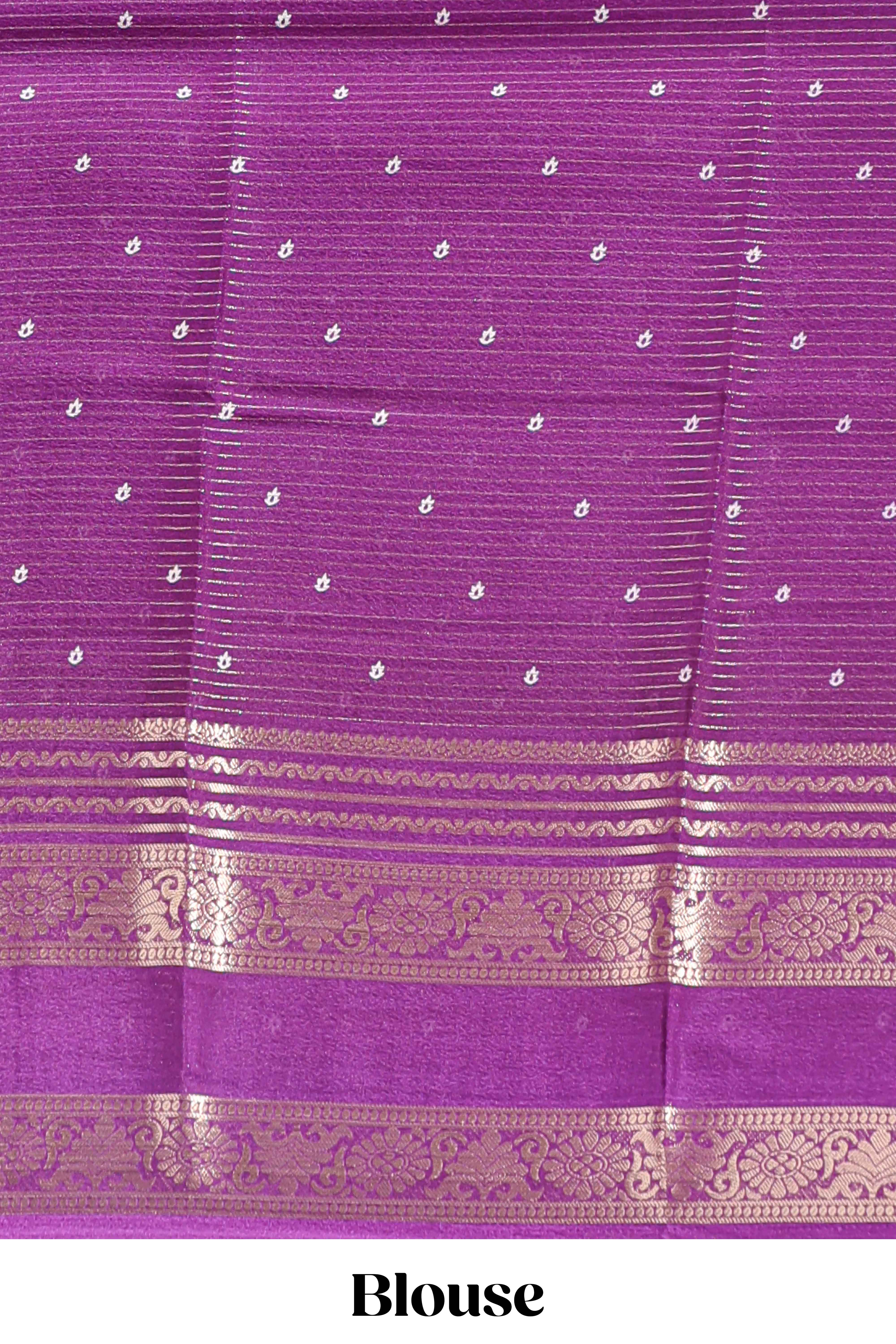 Purple striped floral design marsh mellow saree with self zari border and matching printed blouse