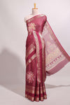 Maroon striped floral design marsh mellow saree with self zari border and matching printed blouse
