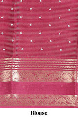 Maroon striped floral design marsh mellow saree with self zari border and matching printed blouse
