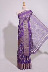 Purple checked floral design marsh mellow saree with self zari border and matching blouse