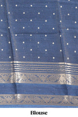 Blue striped floral design marsh mellow saree with self zari border and matching printed blouse