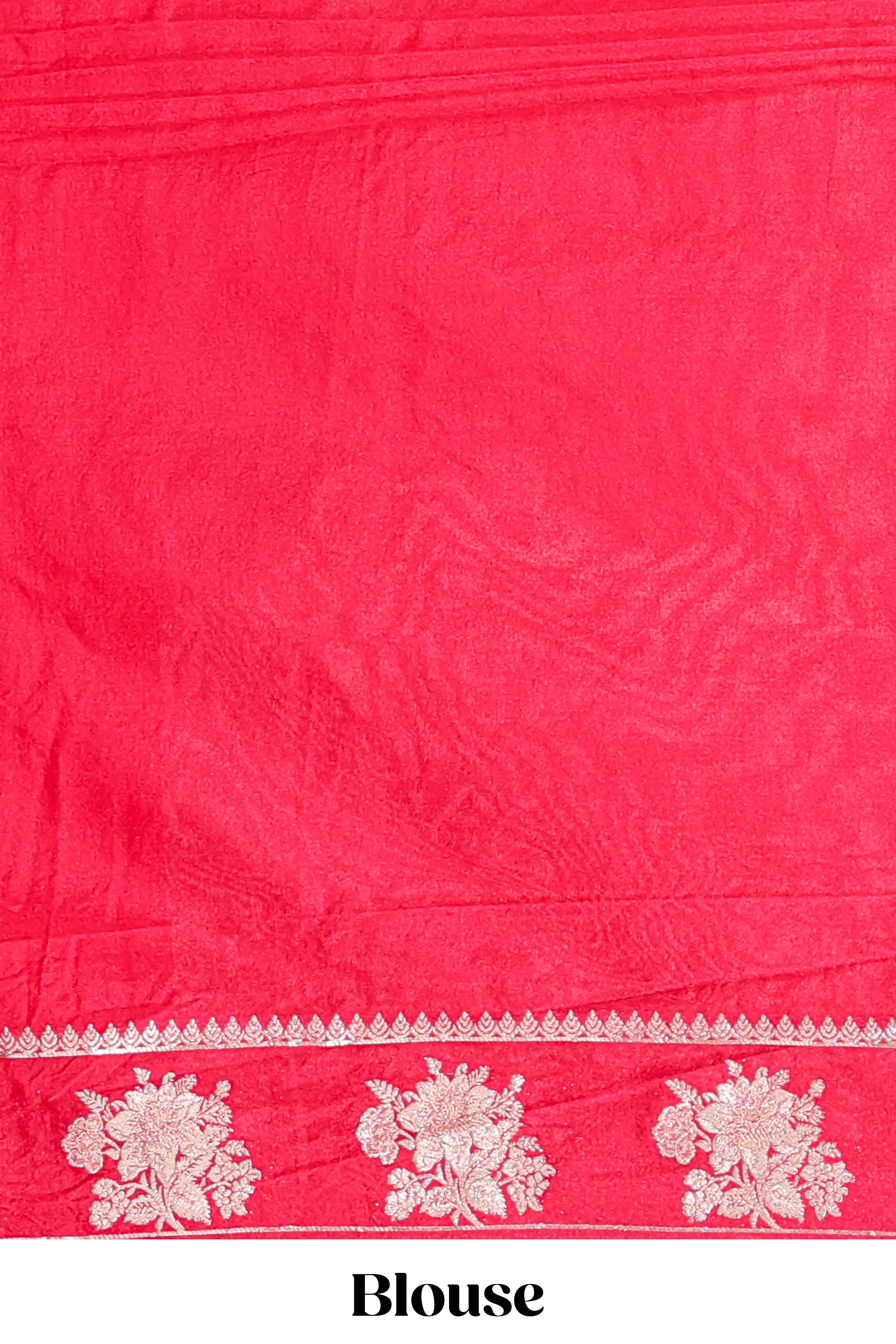 Green floral design motifs mushru silk saree with contrast border and blouse