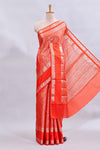 Orange jaal floral design mushru silk saree with self border and matching blouse