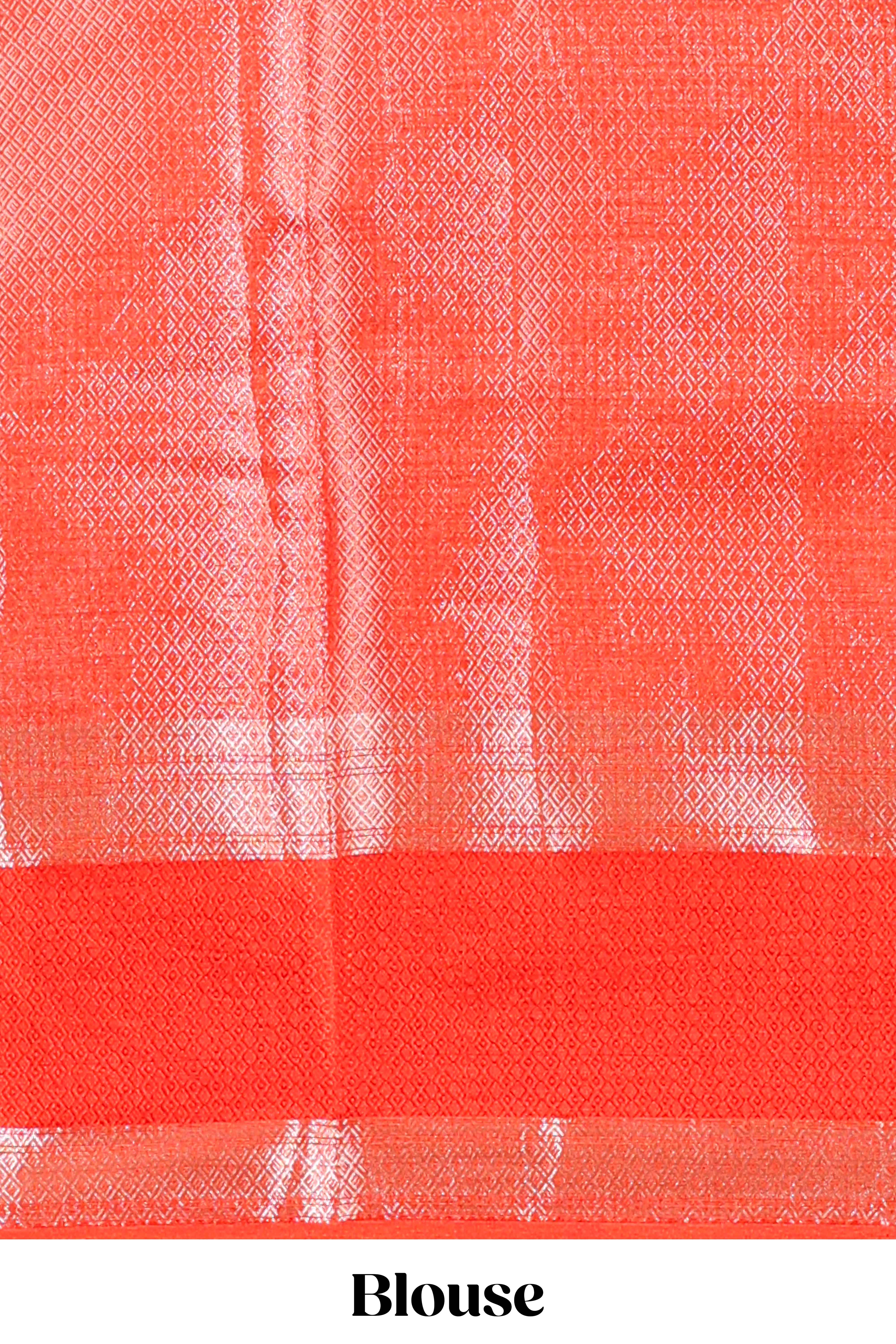 Orange jaal floral design mushru silk saree with self border and matching blouse