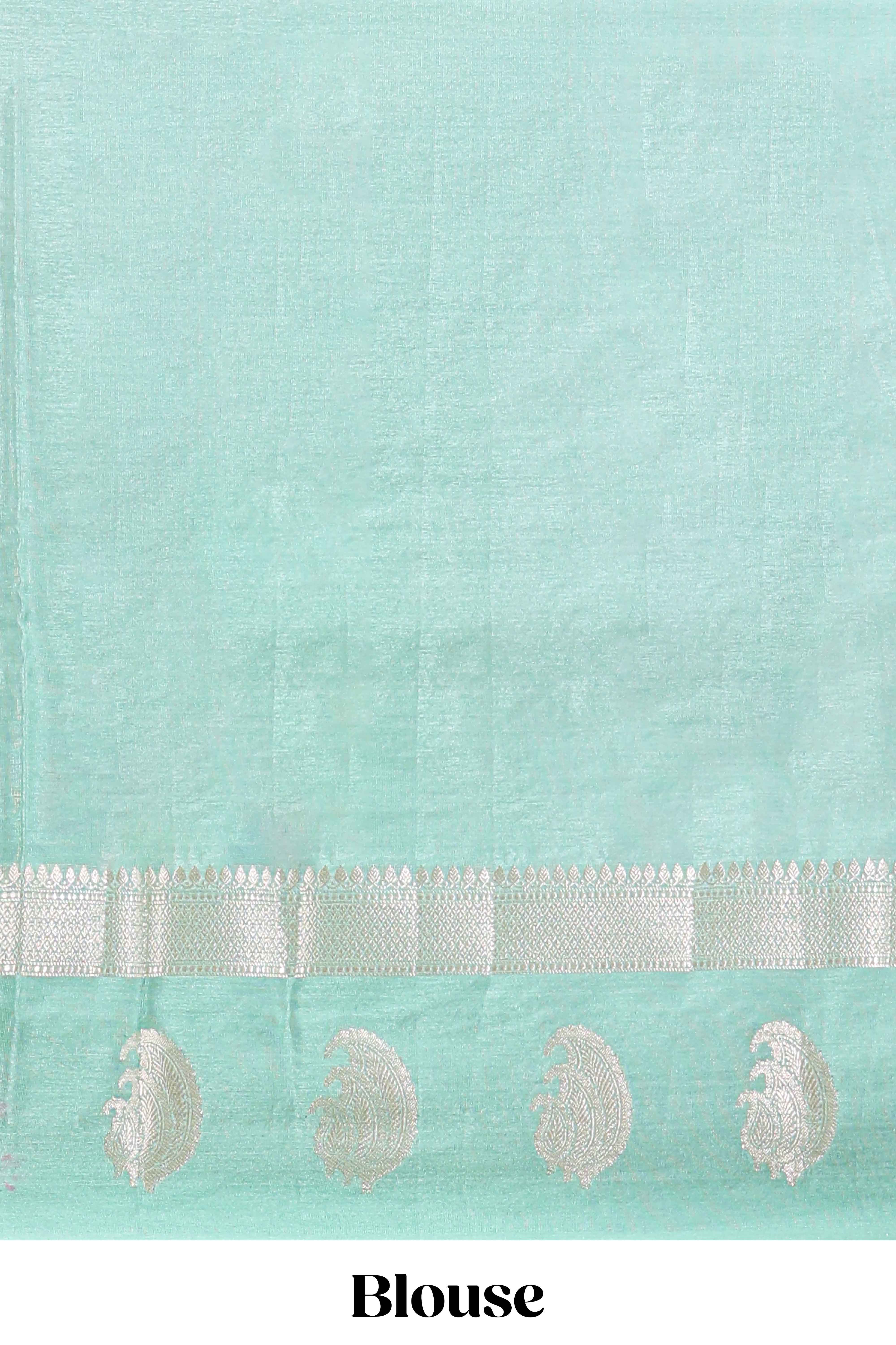 Green checked floral motifs design mushru silk saree with contrast border and blouse