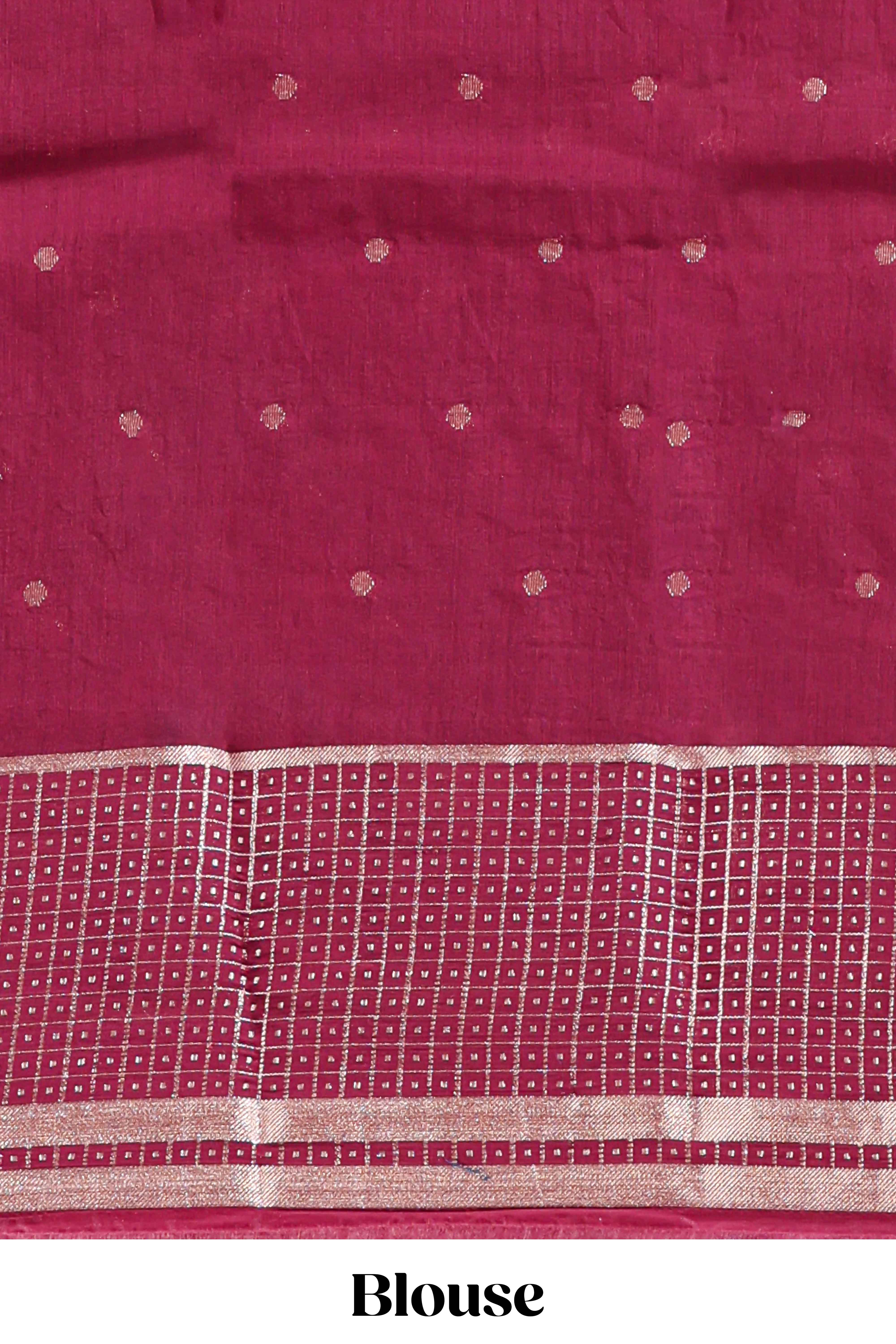 Steel blue zari motifs design mushru silk saree with salf zari border and contrast blouse