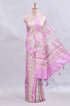 Borderless pastel lavender striped animal zari motifs design mushru silk saree with self pallu and matching blouse