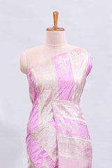 Borderless pastel lavender striped animal zari motifs design mushru silk saree with self pallu and matching blouse