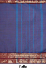 Lavender plain narayanapet cotton saree with contrast zari bendex border and stripe pallu