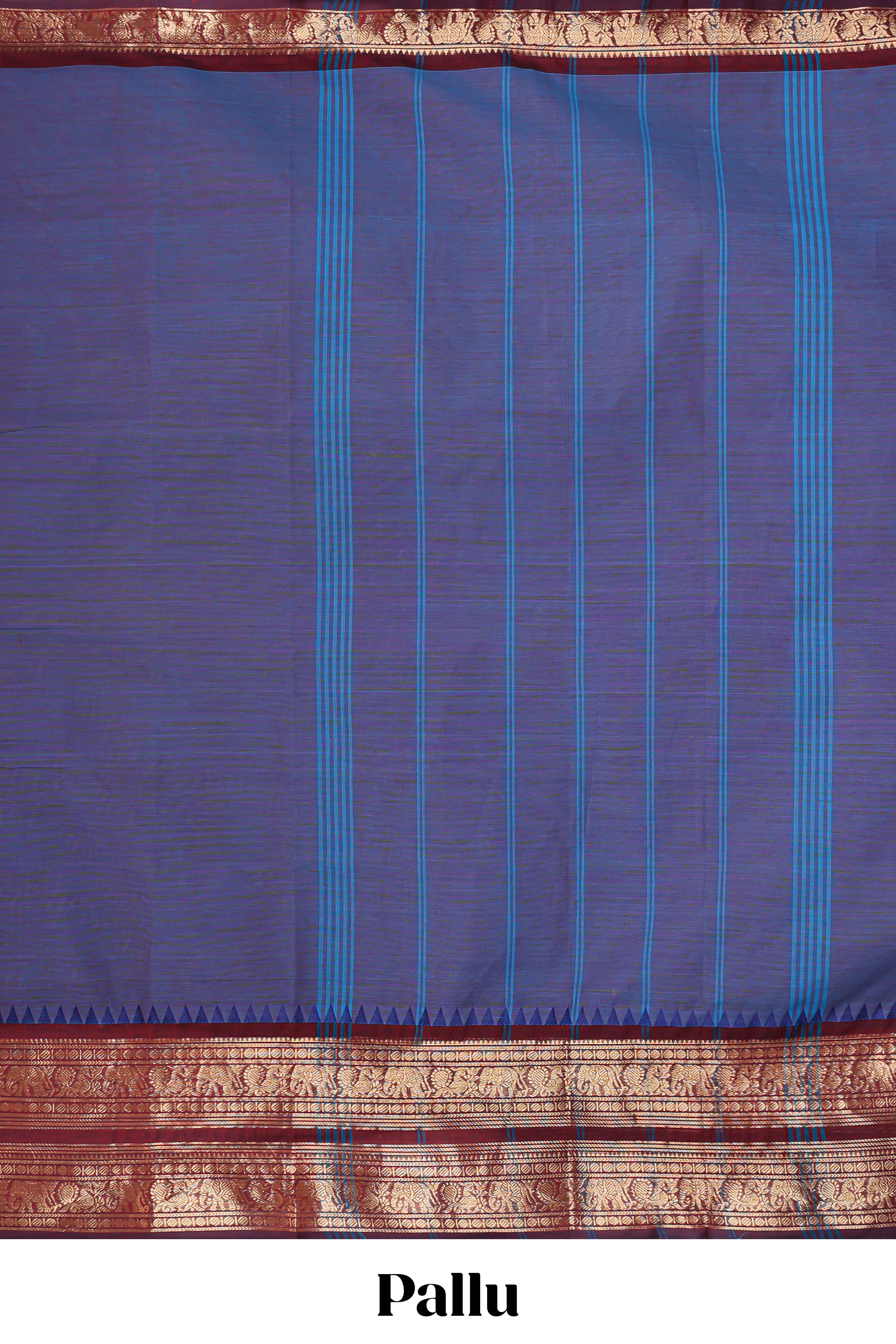 Lavender plain narayanapet cotton saree with contrast zari bendex border and stripe pallu