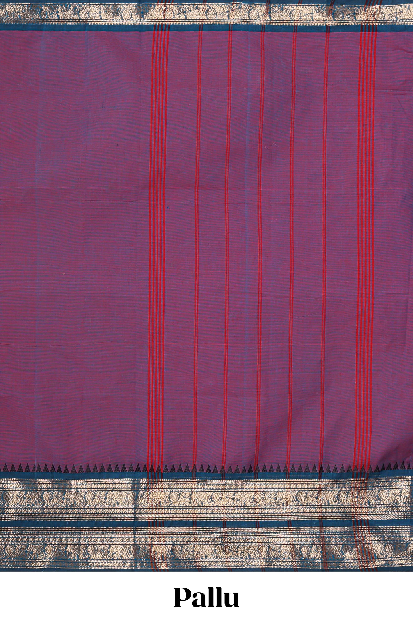 Purple plain narayanapet cotton saree with contrast zari bendex border and stripe pallu