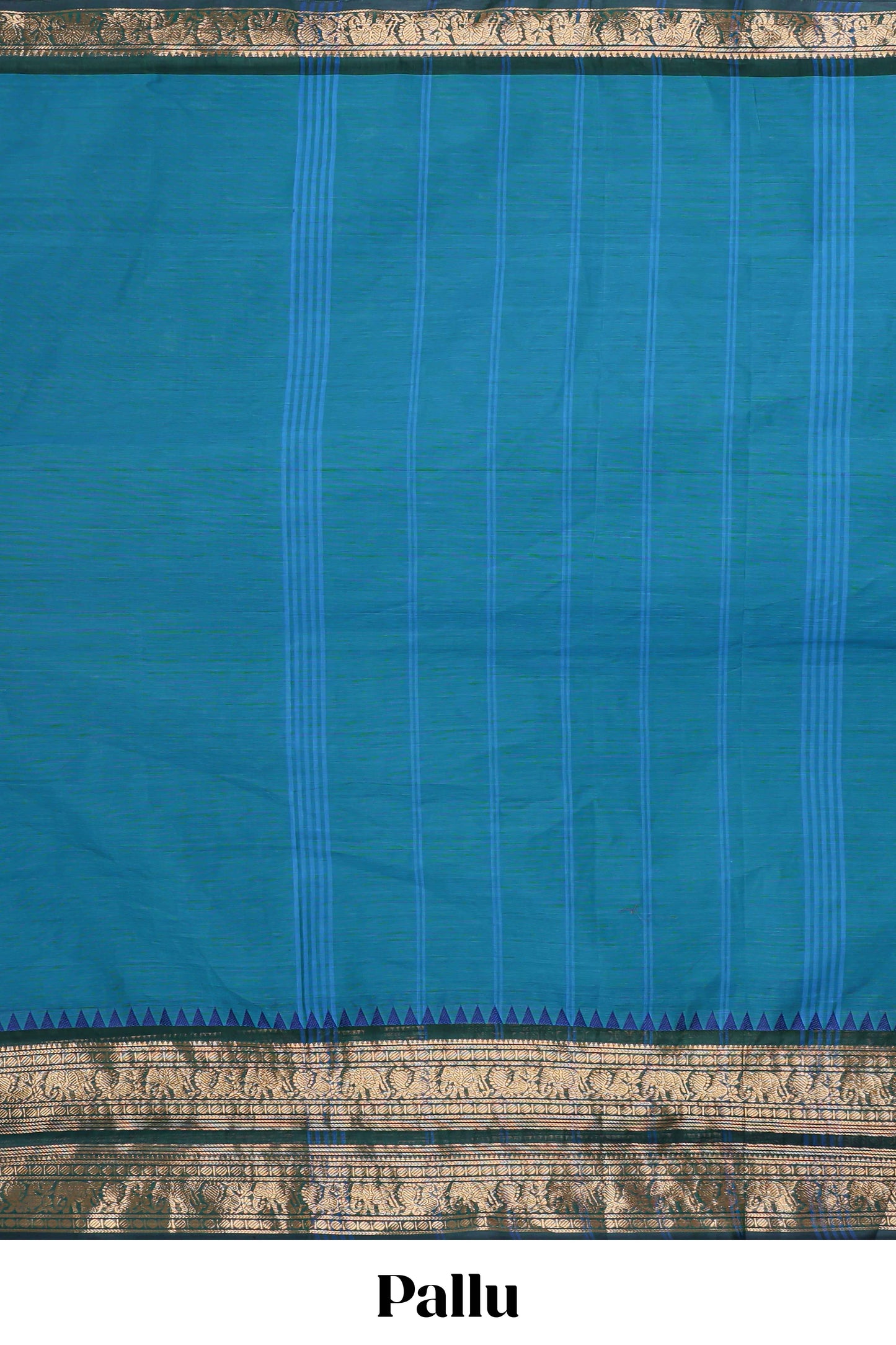 Blue plain narayanapet cotton saree with contrast zari bendex border and stripe pallu