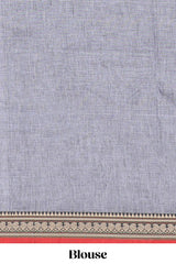 Light grey plain narayanapet cotton saree with contrast temple border and stripe pallu