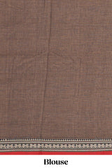 Brown plain narayanapet cotton saree with contrast temple border and stripe pallu