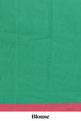 Green geometric butta narayanapet cotton saree with contrast border and crane birds & lotus design pallu