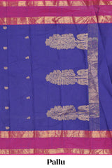 Indigo purple zari butta narayanapet cotton saree with contrast bentex border and matching blouse