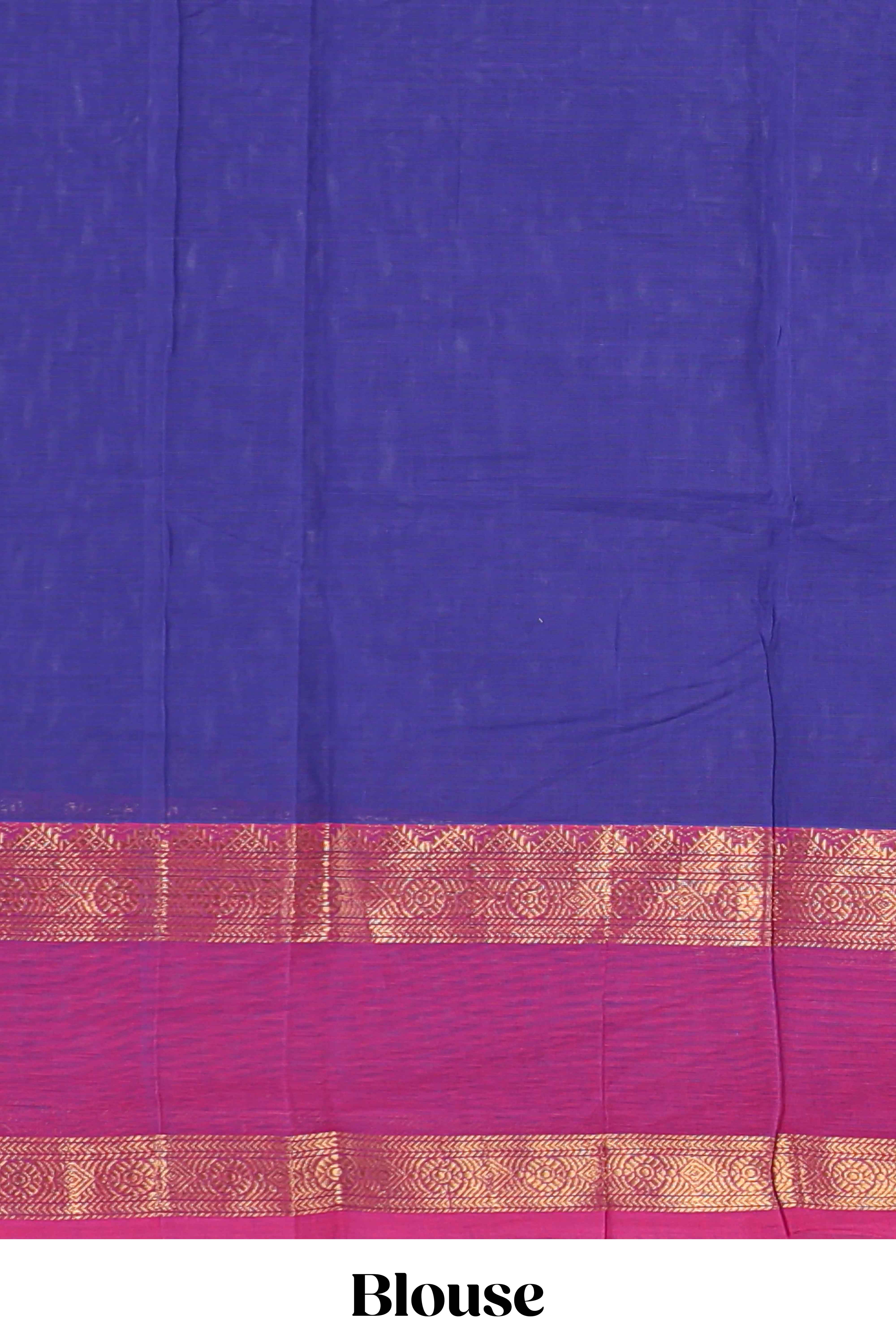 Indigo purple zari butta narayanapet cotton saree with contrast bentex border and matching blouse