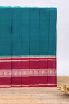Green plain narayanapet cotton saree with contrast border and matching blouse