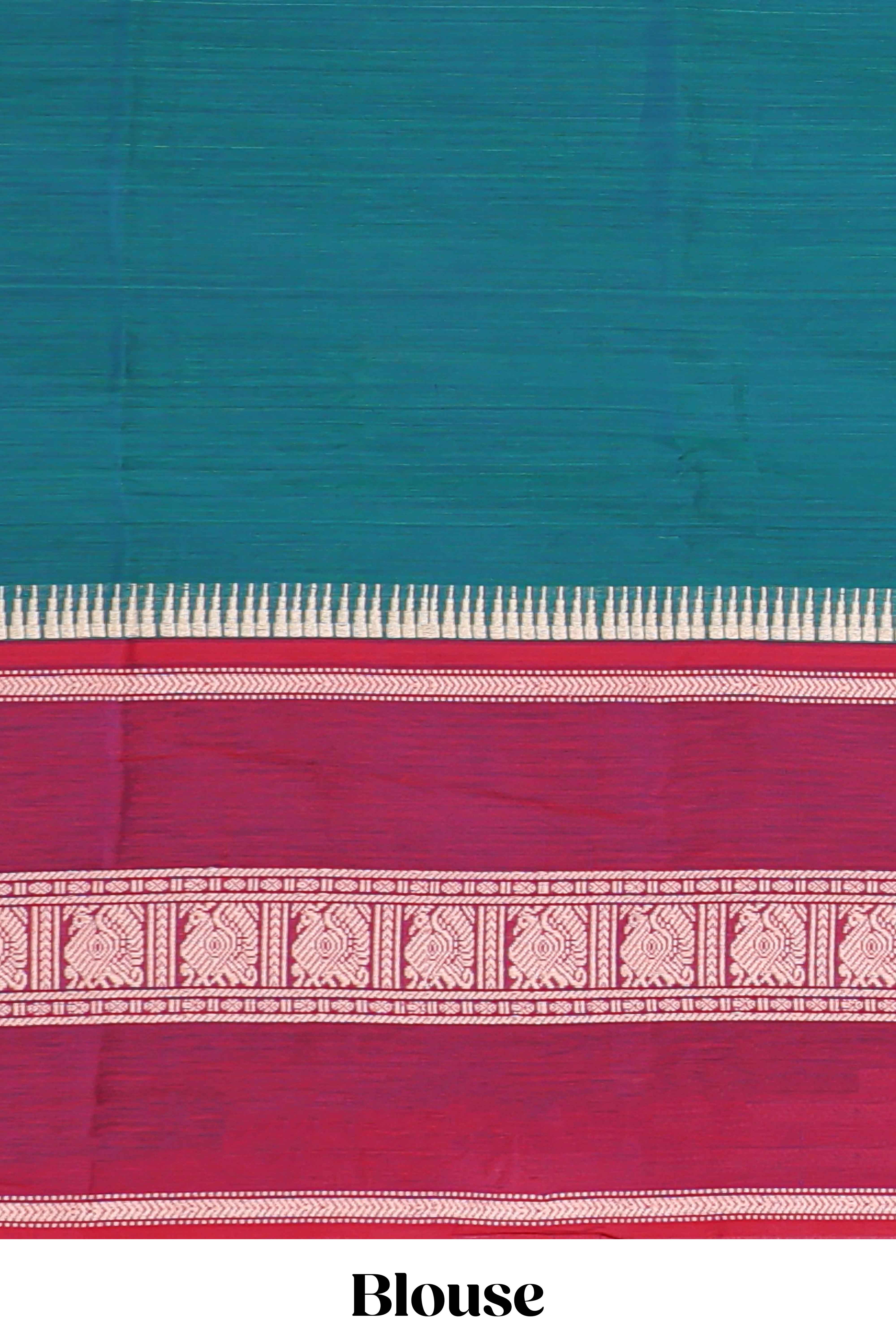 Green plain narayanapet cotton saree with contrast border and matching blouse