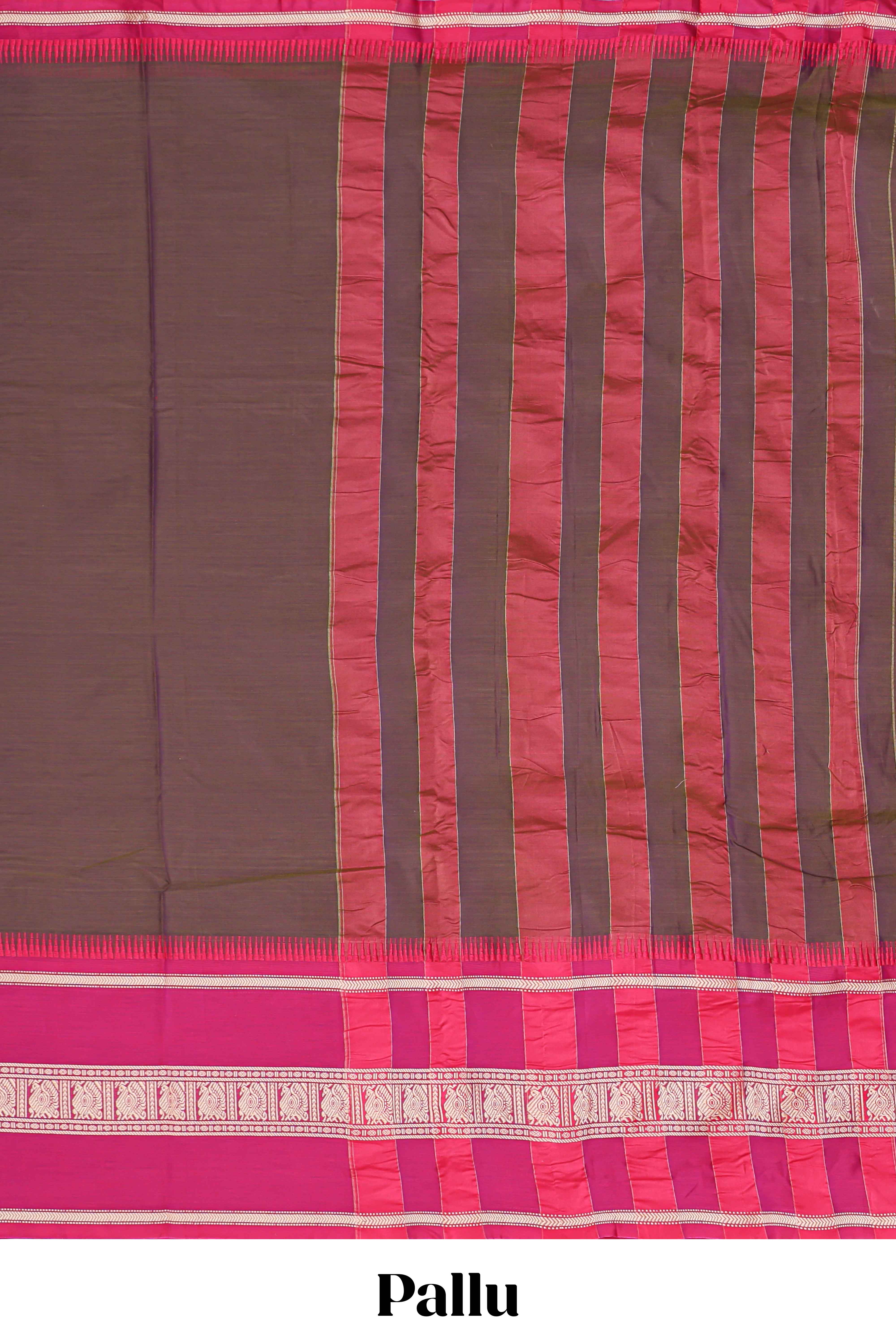 Brown plain narayanapet cotton saree with contrast border and matching blouse
