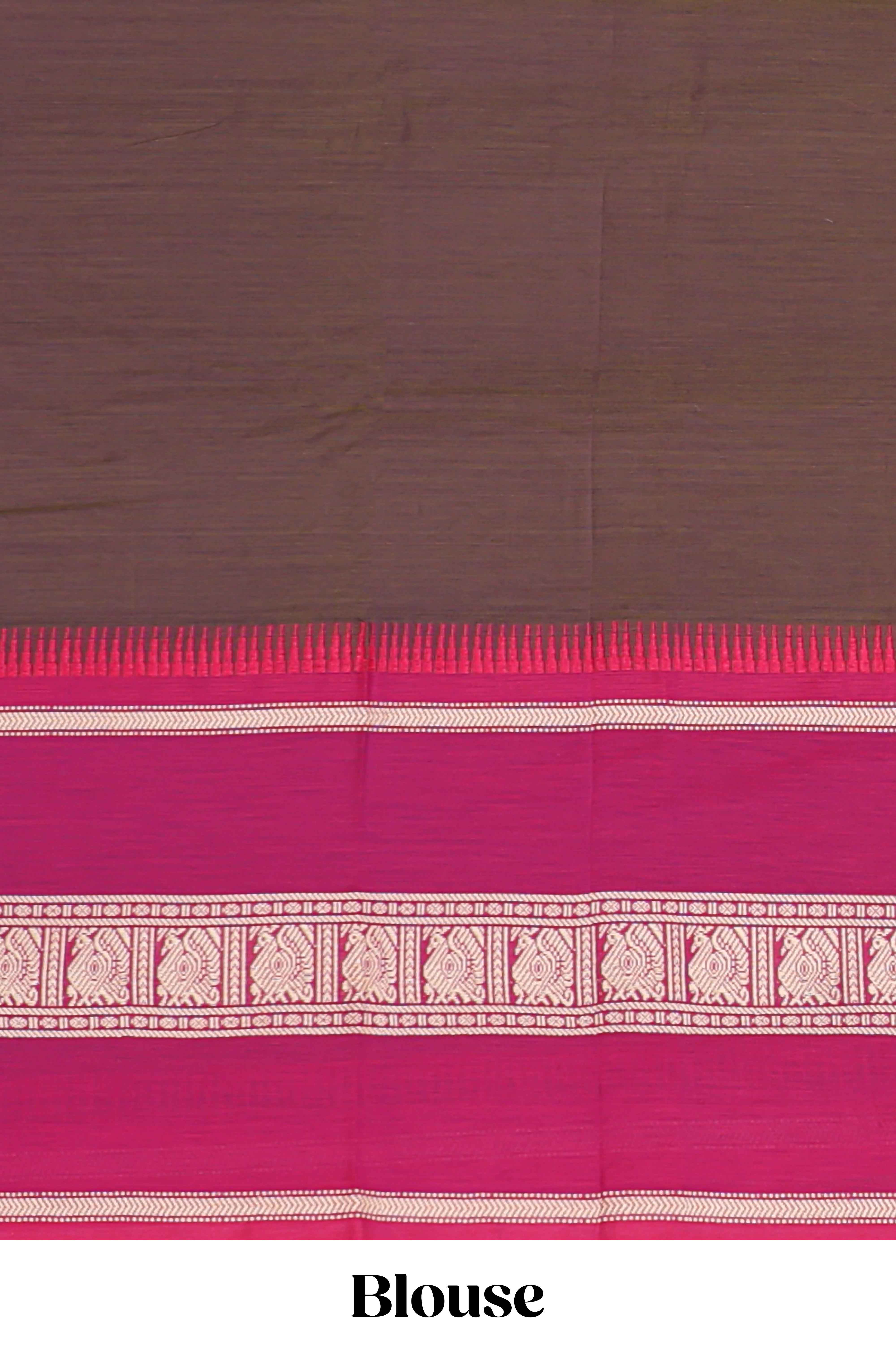 Brown plain narayanapet cotton saree with contrast border and matching blouse
