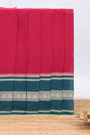 Red plain narayanapet cotton saree with contrast border and matching blouse