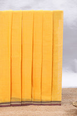 Yellow plain narayanapet cotton saree with contrast border and matching blouse