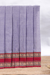 Lavender plain narayanapet cotton saree with contrast bentex border and matching blouse