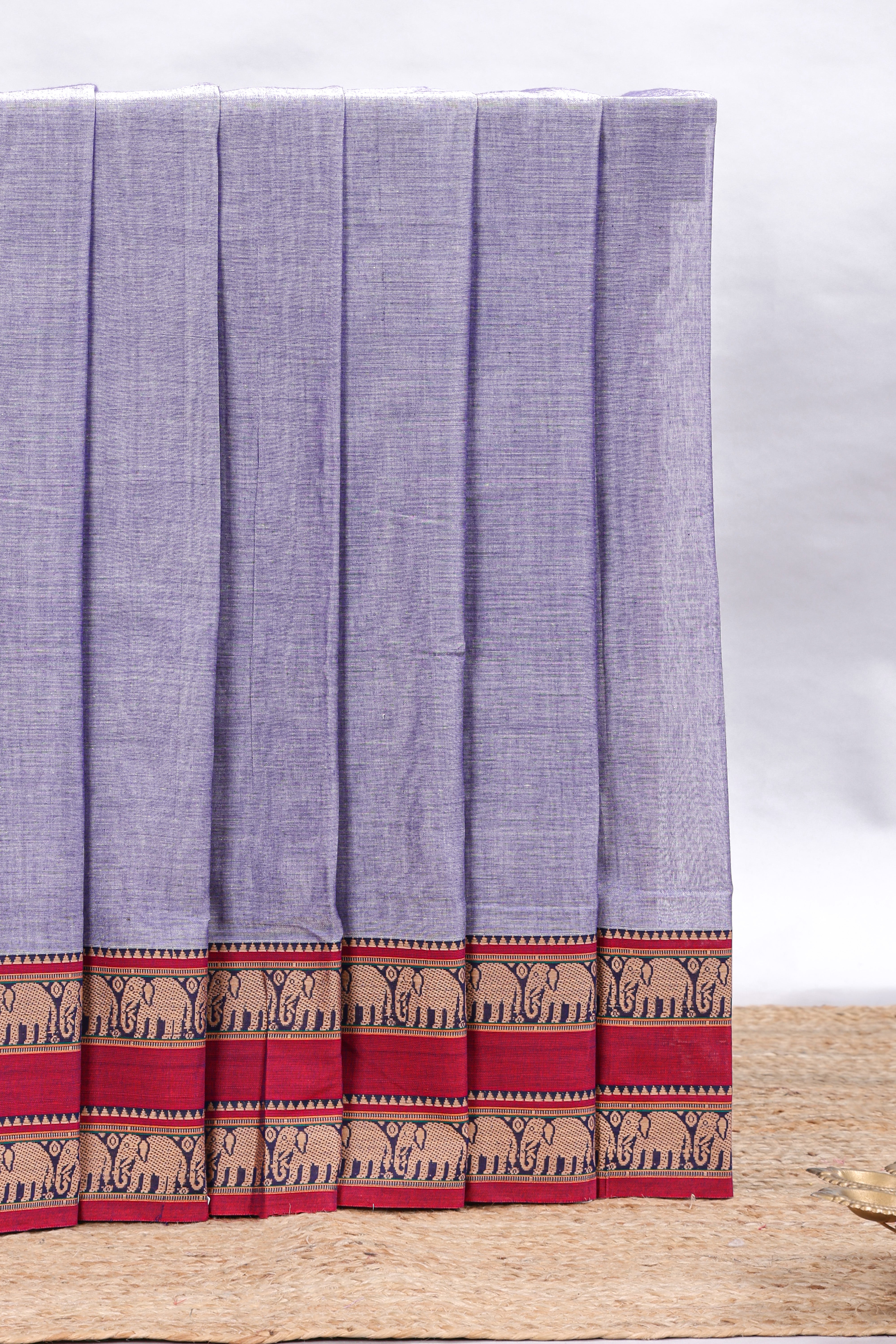 Lavender plain narayanapet cotton saree with contrast bentex border and matching blouse