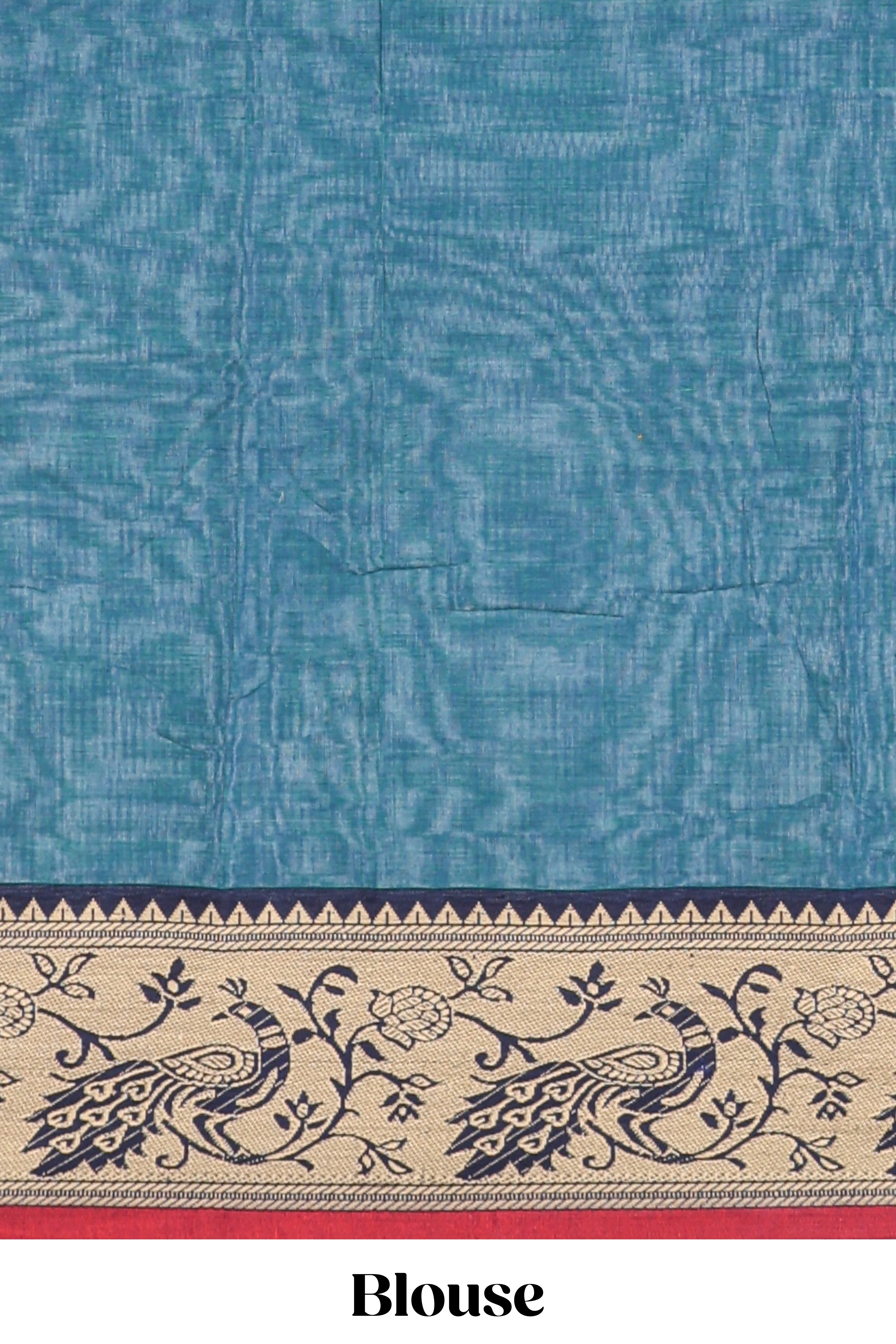 Teal blue plain narayanapet cotton saree with contrast peacock design border and matching blouse