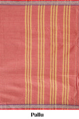 Peach plain narayanapet cotton saree with contrast floral design border and matching blouse
