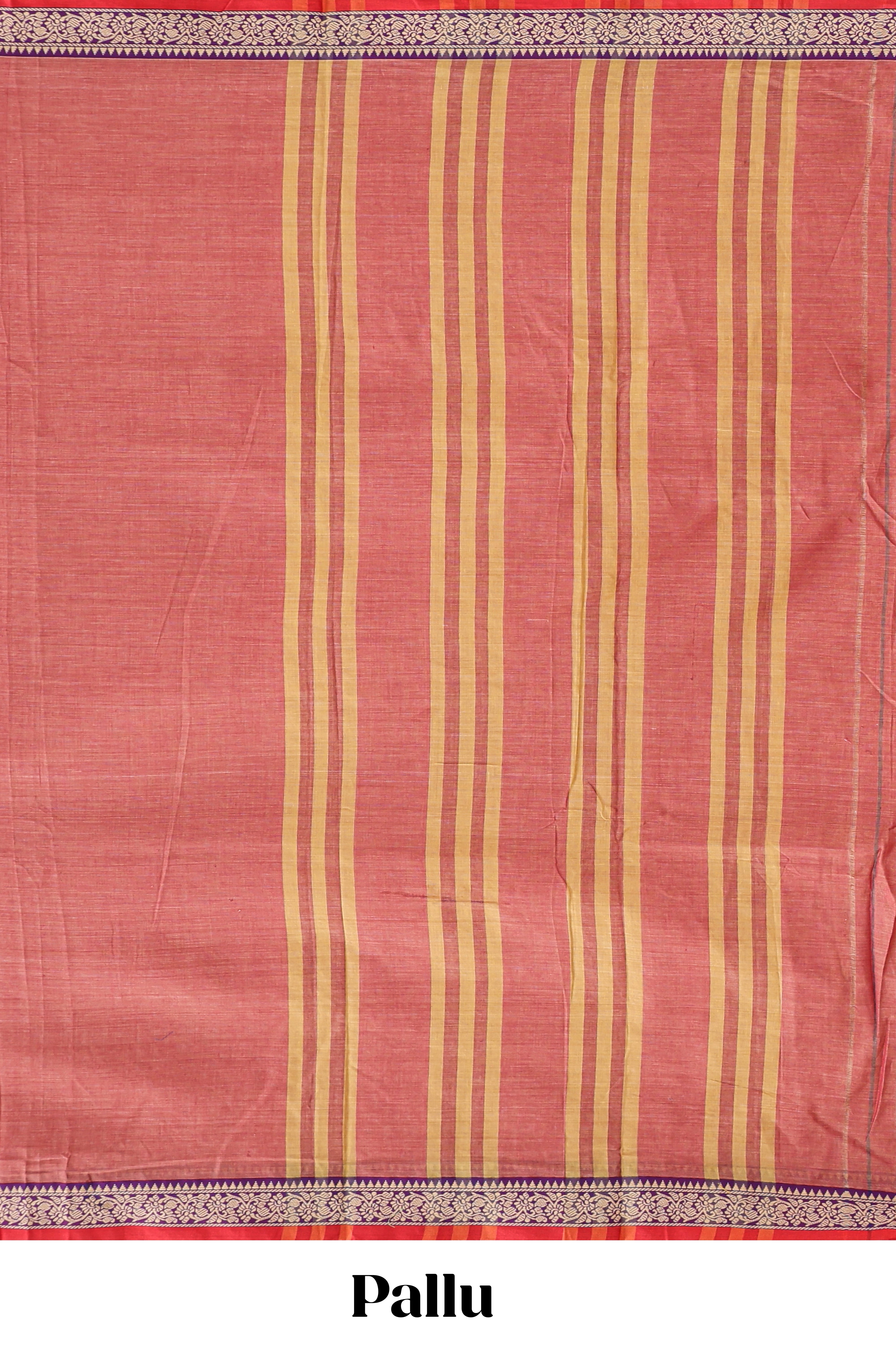 Peach plain narayanapet cotton saree with contrast floral design border and matching blouse