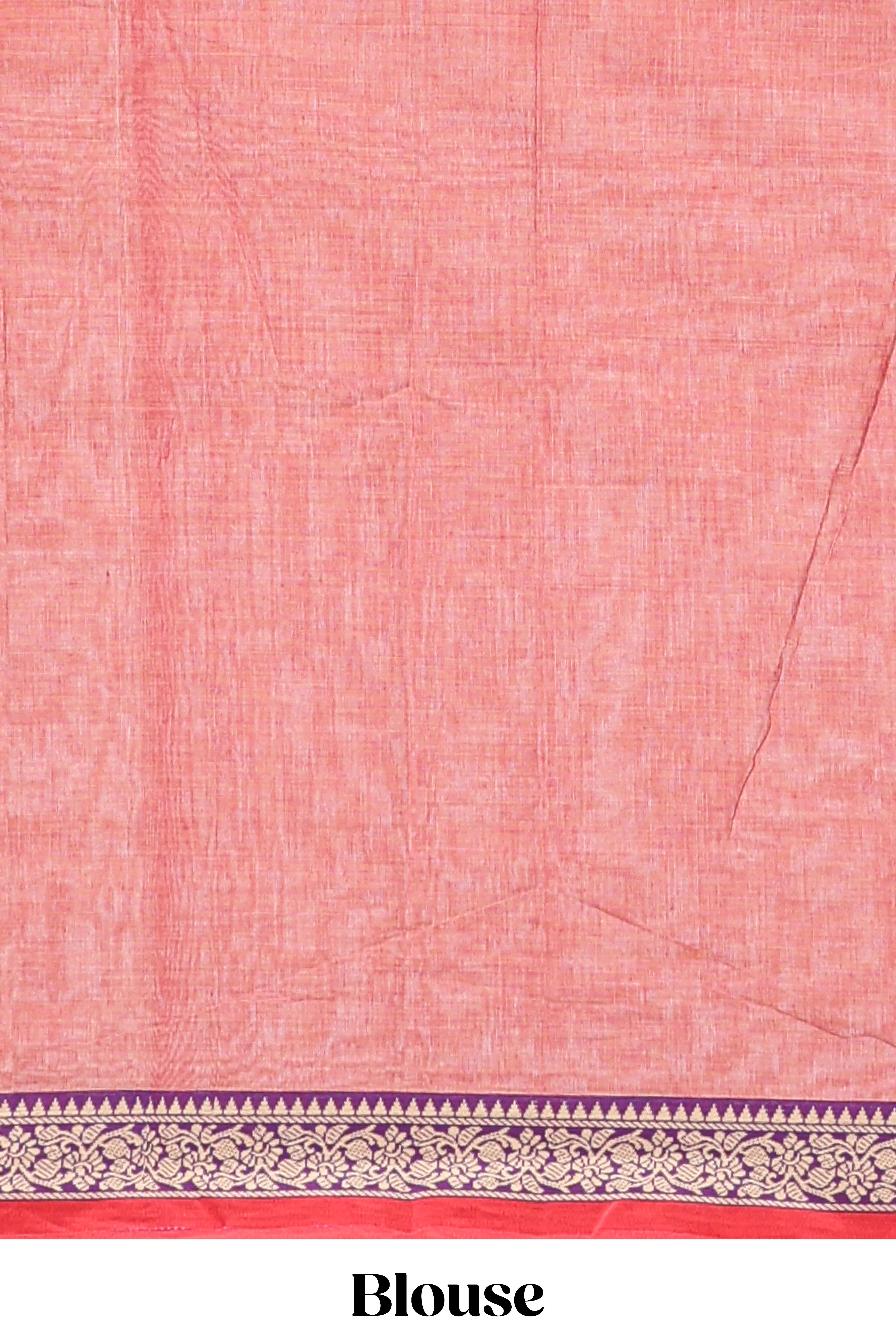 Peach plain narayanapet cotton saree with contrast floral design border and matching blouse