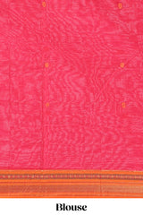 Pink motifs narayanapet cotton saree with contrast zari border and matching blouse